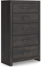 Signature Design by Ashley Delmorta Rustic 5-Drawer Chest of Drawers with Safety Stop, Gray