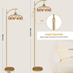 Arc Floor Lamp for Living Room Gold Floor Lamp with Remote Control,Dimmable Floor Lamps With Glass Lampshades,Mid Century Modern Standing Lamp Tall Vintage Flower Floor Lamps for Bedroom,Corner