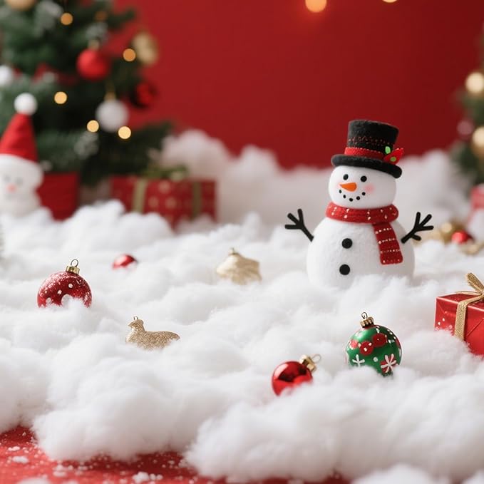Christmas Fake Snow Decoration,35.2 Oz(1 Bag) White Artificial Snow Cotton Fluffy Fake Snow for Mantle Village,Nativity Set,Faux Snow Christmas Tree Decor,Winter Indoor Home Decoration