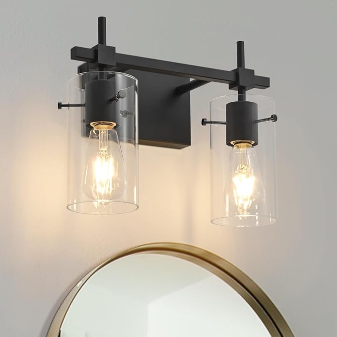 SOLFART Vintage 2 Lights Bathroom Light Fixtures Wall Sconces Black Vanity Lights for Bathroom Vanity Lighting Fixtures Wall Light Fixtures Bathroom Vanity Lights BK