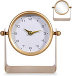 Vintage Mirror Table Clock on Stand, Decorative Desk and Small Clocks Shelf Clock Decorative Battery Operated Table Top Decor for Living Room，Silent Non-Ticking (Gold)