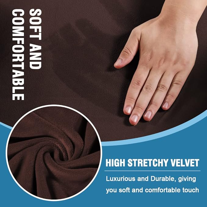 H.VERSAILTEX Sofa Cover 4 Piece T Cushion Sofa Slipcovers Thick Velvet Couch Cover Furniture Protector Stretch T Cushion Sofa Covers for 3 Cushion Couch with 3 Individual T Cushion Covers, Brown