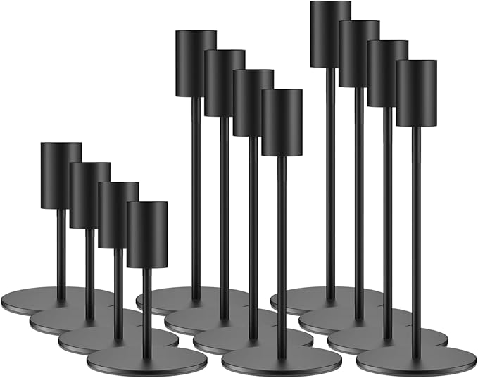 Set of 12 Black Taper Candle Holders Bulk Candlestick Holders, Decor Candle Stick Candle Holder for Table or Mantel Centerpiece, Wedding, Dinning, Party Home Decor