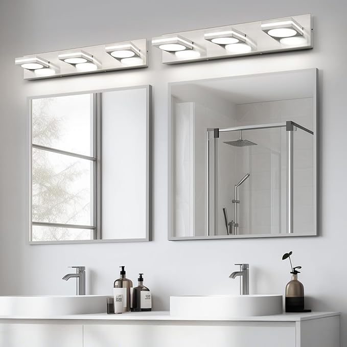 OKELI LED Modern Bathroom Vanity Light Fixtures (3-Light, 22-Inch), Brushed Nickel Acrylic Bathroom Wall Lighting Fixtures Over Mirror, 3CCT, ETL Listed, Dimmable