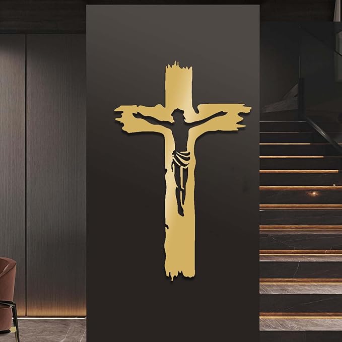Idadey Jesus Metal Wall Art, Cross Metal Wall Art, Christian Cross Wall Decor, Religious Metal Wall Decor, Christian Gifts, Living Room Wall Decor, Housewarming Gifts (Black, 48"x30"|121x75cm)