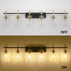 SOLFART 49.2 inch Vanity Light fixtures Vintage 6 Lights Wall Light Fixtures Above Mirror for Bathroom Brass and Black with Clear Glass Shade (Exclude Bulb)
