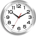 Wall Clock Silent Non-Ticking Modern Clock Battery Operated 12 Inch Small Classic Analog Decorative for Kitchen, Bathroom, Office, Bedroom, Home(Silver)