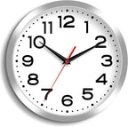 Wall Clock Silent Non-Ticking Modern Clock Battery Operated 12 Inch Small Classic Analog Decorative for Kitchen, Bathroom, Office, Bedroom, Home(Silver)