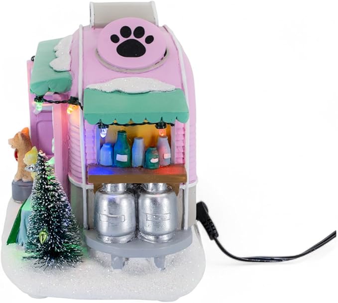Pet Grooming Trailer Animated Christmas Village with LED Lights and Music