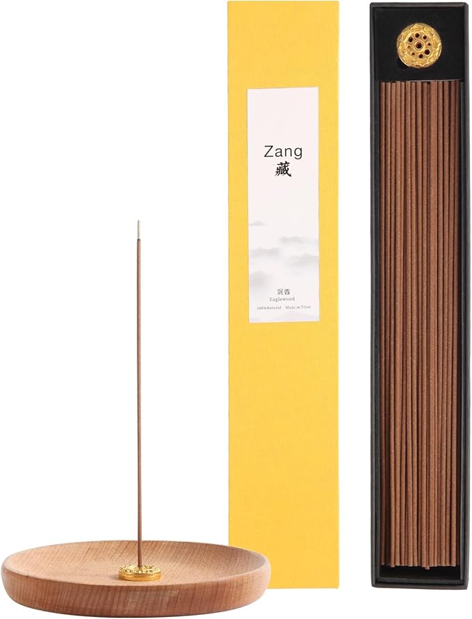 Zang Tibetan Eaglewood Incense Sticks with Holder, Low Smoke 45 Min Burn – Stress Relief, Yoga & Meditation Relaxation, 40g (130-140 Sticks) Eco-Friendly Packaging