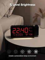 ROCAM Projection Clock for Bedroom, Digital Clock with 180° Projector on Ceiling with 5-Level Dimmer, Dual Loud Alarm Clock with Weekend/Weekday Mode, Date, Temp, Humidity, Night Light, Snooze