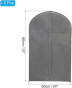 PATIKIL 31" Garment Bag, 5 Pack Breathable Suit Bag for Storage Hanging Clothes Dustproof Garment Covers for Suits Coats Dresses, Gray