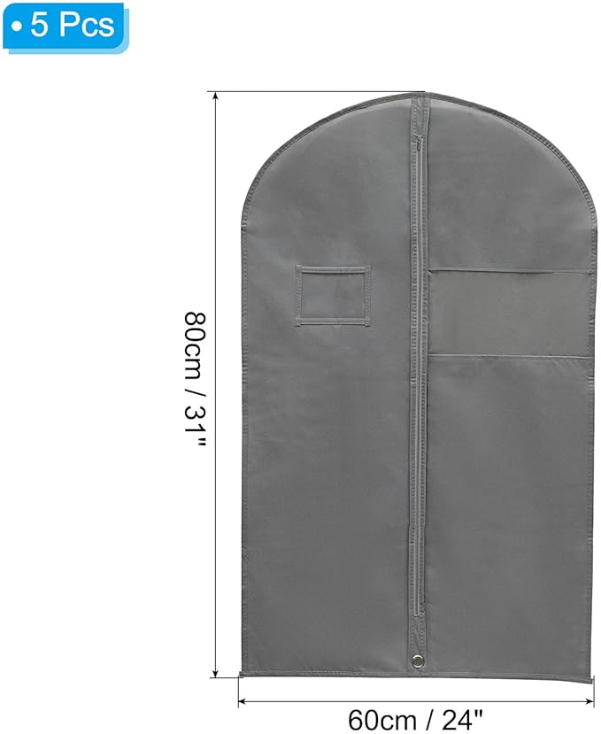 PATIKIL 31" Garment Bag, 5 Pack Breathable Suit Bag for Storage Hanging Clothes Dustproof Garment Covers for Suits Coats Dresses, Gray