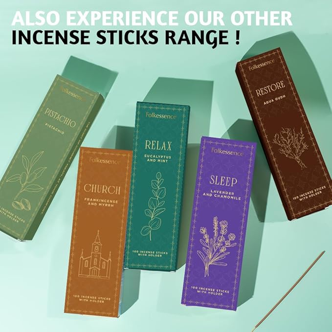 Folkulture Pistachio Incense Sticks with Holder (100 Sticks)| Pistachio Sweet Incense Stick for Meditation, Aromatherapy| No Charcoal,Organic,Non Toxic, 45 Mins, Long Burning Insence-Sticks