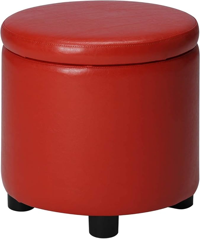 Designs4Comfort Round Accent Storage Ottoman with Reversible Tray Lid