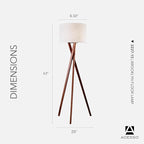Adesso Floor Lamp with Walnut Tripod Base and White Linen Lampshade – Lamp for Bedroom, Living Room, and House Décor, 63” x 20”