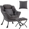 Lazy Chair with Ottoman, Large Lounge Accent Chair with Ottoman and a Throw Pillow, Dark Grey Reading Chair for Living Room Bedroom Dorm Room Office Apartment Relaxing Use