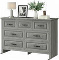 Marsail Farmhouse 7 Drawer Dresser, Wood Chest of Drawers with Natural Texture, Smooth Gliding Drawers, Versatile Storage Organizer Cabinet for Bedroom & Living Room, Grey