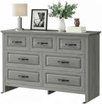 Marsail Farmhouse 7 Drawer Dresser, Wood Chest of Drawers with Natural Texture, Smooth Gliding Drawers, Versatile Storage Organizer Cabinet for Bedroom & Living Room, Grey