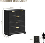 5 Wooden Drawer Dresser for Bedroom Storage, Modern Farmhouse Wood Chest of Drawers with Metal Handles, Wide Storage Cabinet for Closet, Living Room, or Entryway Black