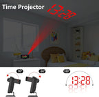 Projection Alarm Clock for Bedroom Ceiling, 180° Rotatable Projector 7.4” Mirror RGB Digital LED Display 12/24H, 5 Level Brightness Dimmer, Dual Alarm Clock (Black)