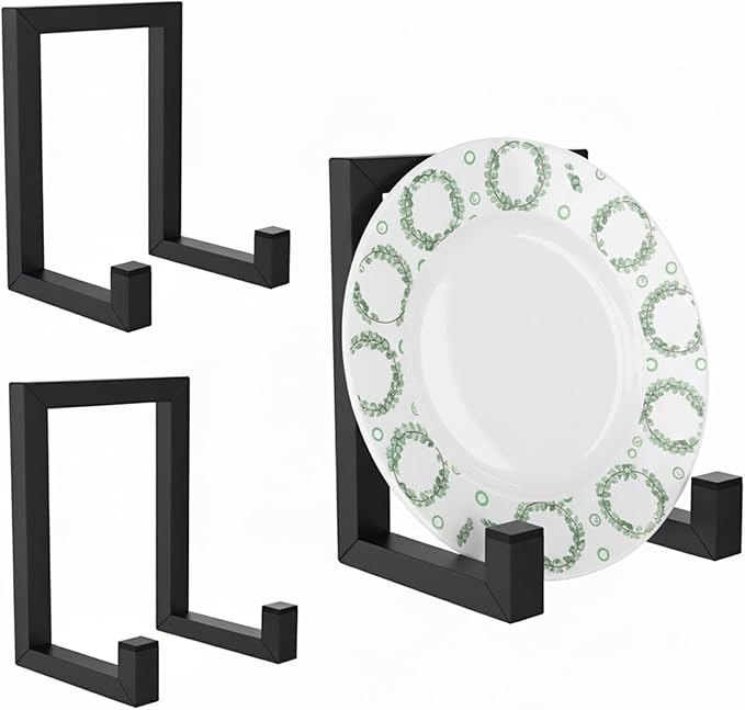 3 Pcs 8 Inch Black Metal Plate Stands for Display, Decorative Table Top Easels Multifunctional Holder for Picture, Book, Platter, Photo