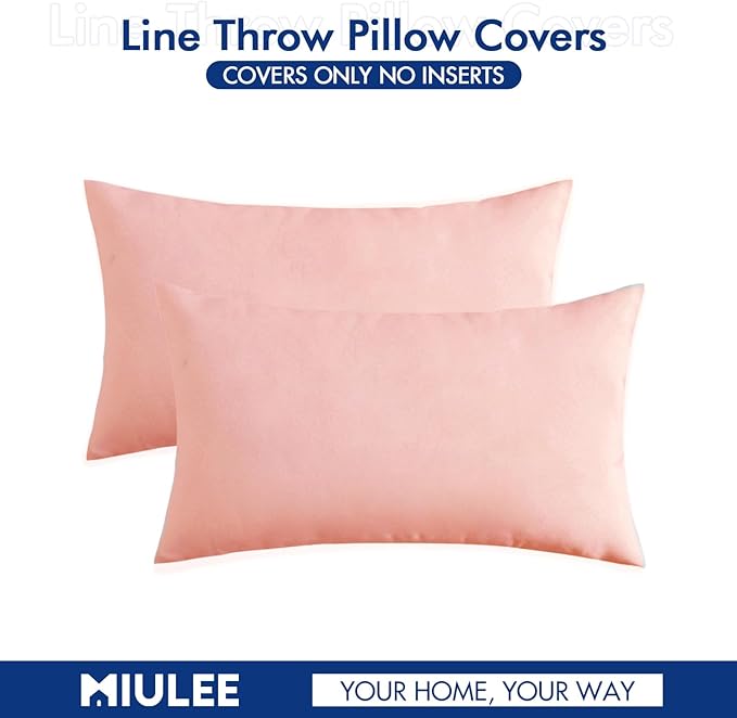 MIULEE Pack of 2 Decorative Outdoor Solid Waterproof Throw Pillow Covers Spring Valentine Faux Linen Garden Farmhouse Cushion Cases for Patio Tent Balcony Couch Sofa 20x12 Inch Light Pink