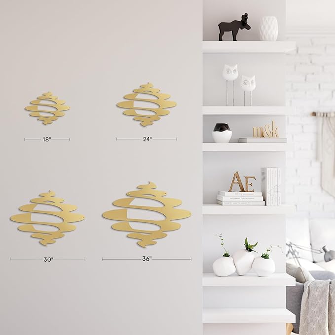 SIGNLEADER Metal Wall Art Decor Abstract Shapes Geometric Illustrations Modern Abstract Wall Sculpture Hangings Home Decoration for Living Room, Bedroom, Bathroom, Kitchen, Outdoor - 24" Gold