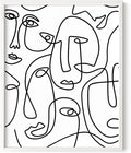 Abstract Face Pattern Wall Art Collage of Modern Faces Continuous Line Drawing 16x20 Inch Oak Wood White Framed Artistic Aesthetic Print for Living Room