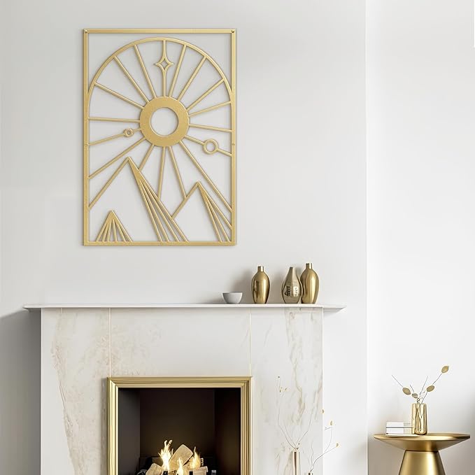 SIGNLEADER Metal Wall Art Decor Geometric Semi Circle Landscape Minimalist Modern Abstract Wall Sculpture Hangings Home Decoration for Living Room, Bedroom, Bathroom, Kitchen, Outdoor - 30" Gold