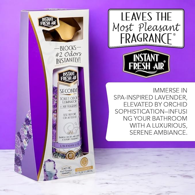 'Seconda' Toilet Spray - Bathroom Air Freshener & Toilet Bowl Odor Eliminator - For Home, Business, School - Bathroom Deodorizer Portable for Travel - Lavender Fragrance 10.1 fl oz.