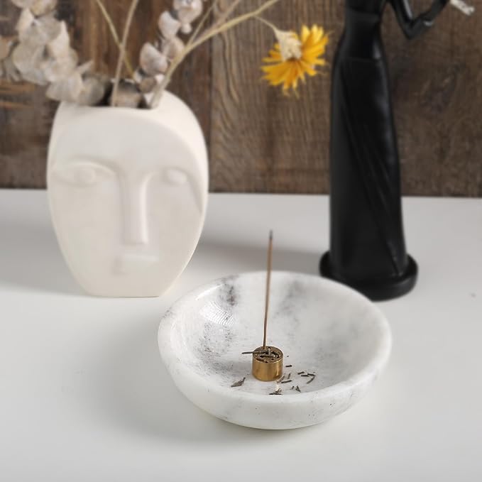 Koville Luxury Natural White Marble Incense Holder, Upgraded 6" Incense Holders for Sticks, Sturdy Incense Burner Ash Catcher, Ideal for Meditation, Relaxing, Easy to Clean