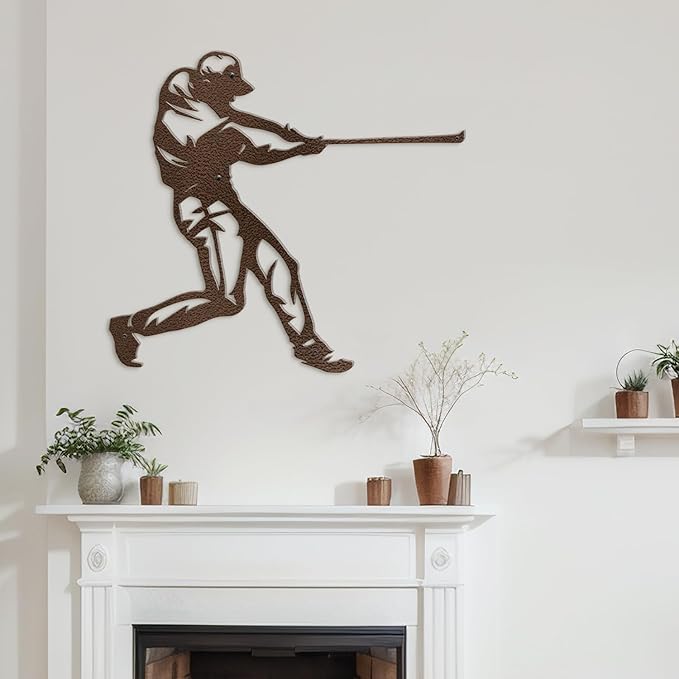 SIGNLEADER Metal Wall Art Decor - Baseball Batter Sport Minimalist Modern Abstract Wall Sculpture Hanging Home Decoration for Living Room, Bedroom, Bathroom, Kitchen, Studio, Outdoor - 24" Bronze