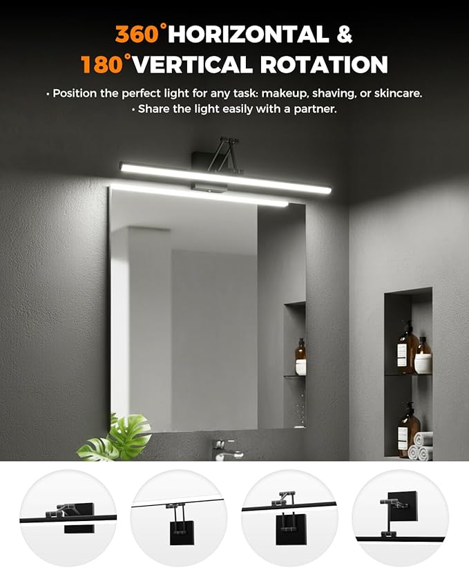 Morden Long Vanity Lights, Black 32IN Bathroom Light Fixtures, 360°Rotatable Bathroom Vanity Fixture Over Mirror with 5CCT&Dimmable Wall Lamp, Eye-Friendly Led Bar For Vanity&Makeup-ETL, Ideal Gift