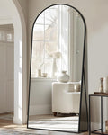 Full Length Mirror, 58"x21" Oversized Floor Mirror Freestanding, Full Body Mirror Floor Standing Mirrors with Stand, Hanging Mounted Mirrors for Bedroom Living Room, Black, Arched Style