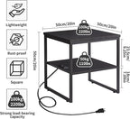 Adjustable 20-inch Side Table with Charging Station and USB Port, Dormitory Refrigerator Shelf, Square Coffee Table, Large Printer Stand, Black YD-TM153BD