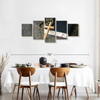 Elephant Stock Cross Canvas - 5 Panel Christian Pictures Decor - Canvas Print Wall Decor - Christian Cross Wall Art - 55" X 24"