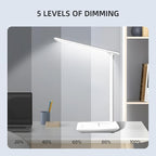 LED Desk Lamp, Dimmable Table Lamp, LED Table Lamp with 5 Colours and 5 Brightness Levels, Reading Light with USB Charging Port, Touch Control for Children, Bedroom, Reading, Offices