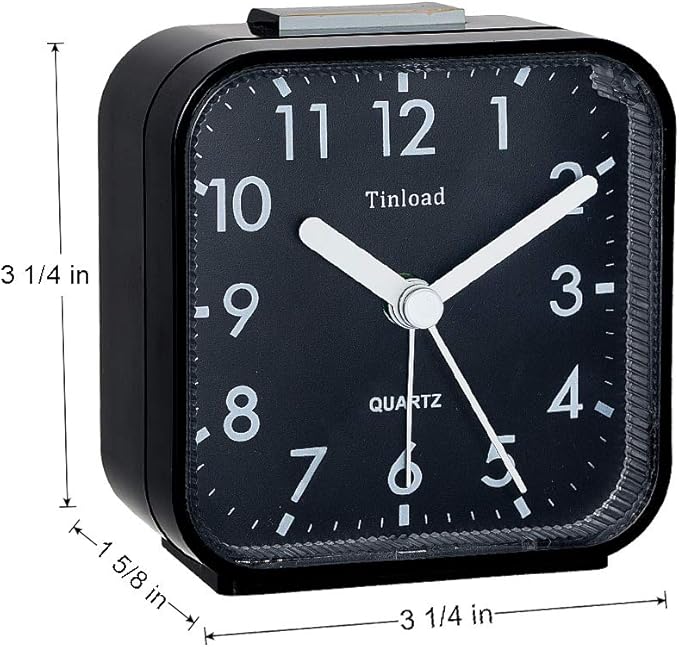 Small Battery Operated Analog Travel Alarm Clock Silent Non Ticking, Gentle Wake, Ascending Beep Sounds, Snooze,Lighted on Demand, Easy Set