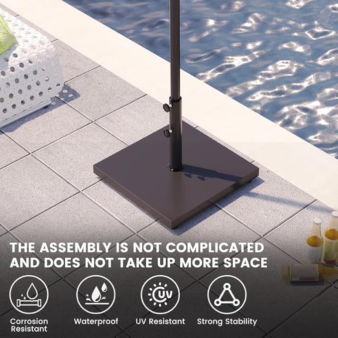 Sundale Outdoor Umbrella Base 42lbs with Stainless Steel Umbrella Tube, Heavy Duty Square Metal Built-in Cement Umbrella Stand, Black