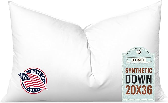 Pillowflex Synthetic Down Pillow Insert - 20x36 Down Alternative Pillow, Ultra Soft King Bed Sleeping Pillow, Large Rectangle Sham - 1 Decorative Pillow Form