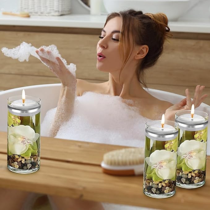 Floating Candles 3 Inch Unscented Dripless Wax 13-15Hours Burning,24 Pack Wedding Party Candles,for Centerpieces Suitable for Cylindrical Vases,Swimming Pool,Restaurant Decor (Silver)
