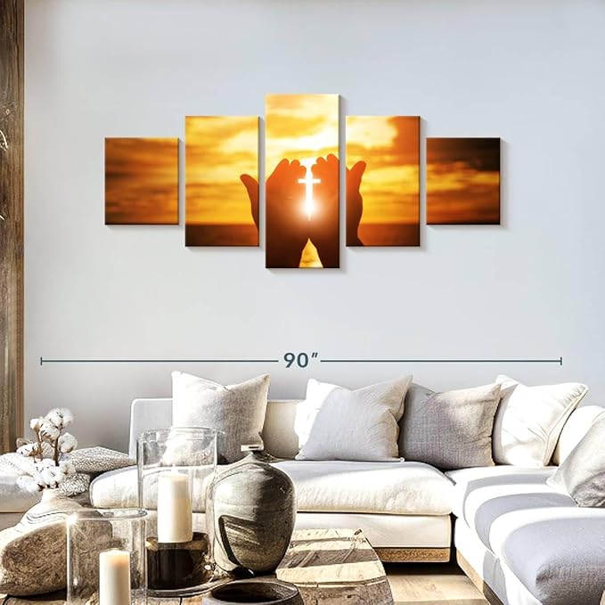 Elephant Stock Religion Wall Art Multi Piece Canvas - 5 Panel Christian Pictures Decor - Digital Design Canvas Print - Christian Wall Decor - 68" X 30"