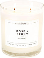 Calyan Wax Co. Rose & Peony 2 Wick Scented Candle - 37 Hour Burn - Luxury Non Toxic Soy Wax Candles - Long Lasting Large Glass Jar Candle for Home - 8.8oz