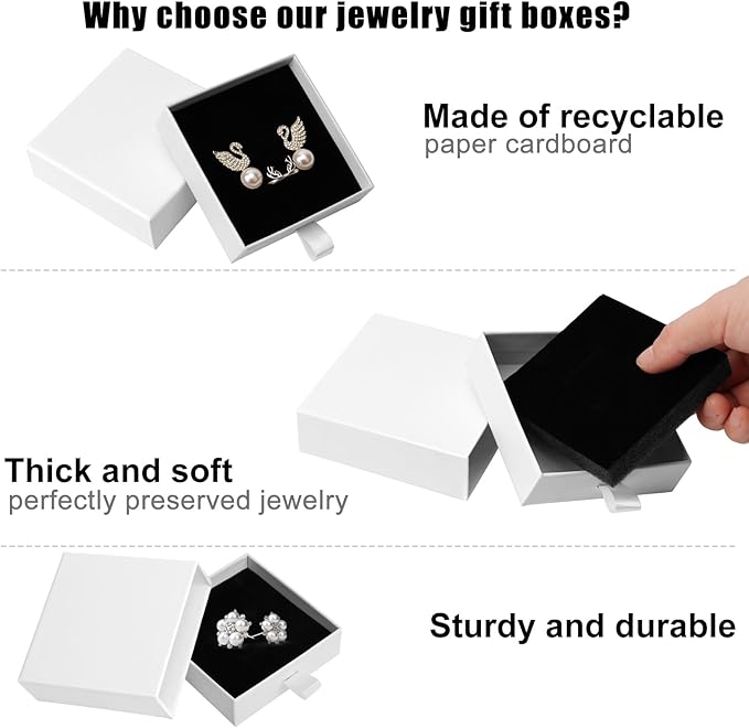 Cardboard Jewelry Boxes, 5 Pack 3.5×3.5x1Inch Jewelry Gift Boxes, Bulk Cotton Filled Small Jewelry Boxes with Lids for Necklace Ring Earring Display Box (White)