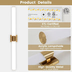 Modern Wall Sconce 38.2 Inch Gold Bathroom Sconces Led Wall Lights with Acrylic Shade Hardwired Long Vanity Lighting Fixtures Over Mirror for Bedroom Living Room Hallway