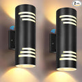 Dusk to Dawn Porch Lights Outdoor 2 Pack, Modern Exterior Lighting Fixtures 13In, Cylinder Outdoor Wall Lights Up Down Sconce Lighting for House Doorway, ETL Listed