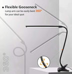 Clamp on Lamp, Clip Light, Desk Lamps 3 Color Temperature Setting, 10 Brightness Levels, 2m USB Cord Power Supply and AC Adapter Included, Pack of 2 (Black)