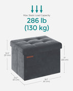 SONGMICS Storage Ottoman, Foldable Small Ottoman Foot Rest, 12.2 x 16.1 Inches Foot Stool, Load up to 286 lb, for Living Room, Bedroom, Dorm, Slate Gray ULSF200G01