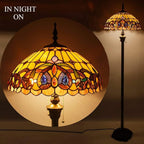 WERFACTORY Tiffany Floor Lamp Serenity Victorian Stained Glass Standing Reading Light 16X16X64 Inches Antique Pole Corner Lamp Decor Bedroom Living Room Home Office S021 Series